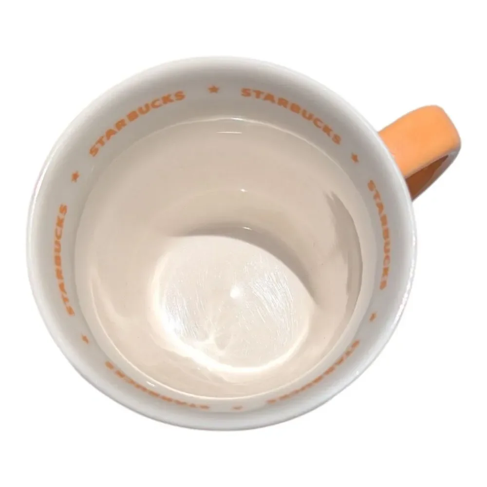 STARBUCKS 2006 Peach & White Ribbed Fluted Flower Pot Coffee Mug 16 oz. RARE